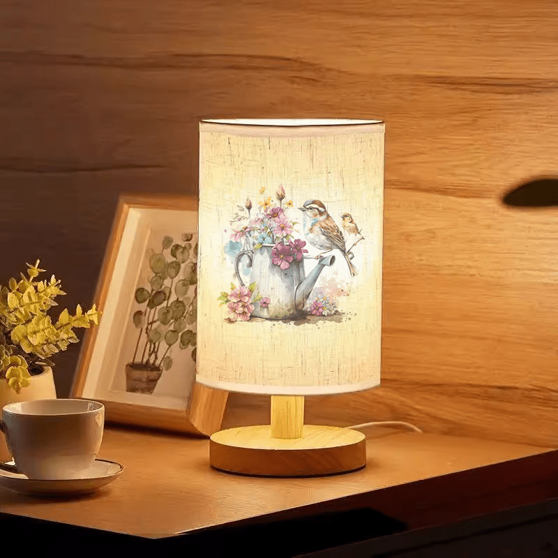 Spurv og Blomster Trælamp