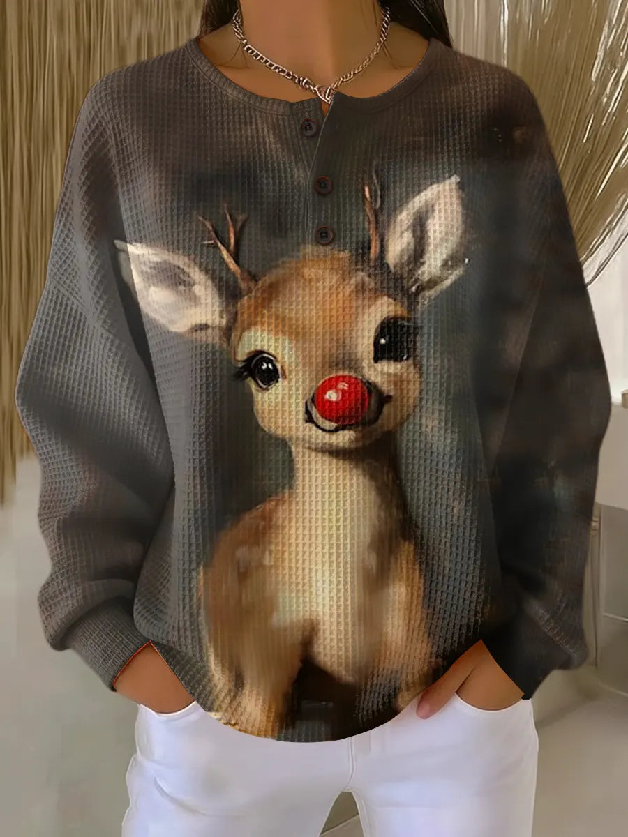 Rikke | Rensdyr med Rød Næse Striktrøje