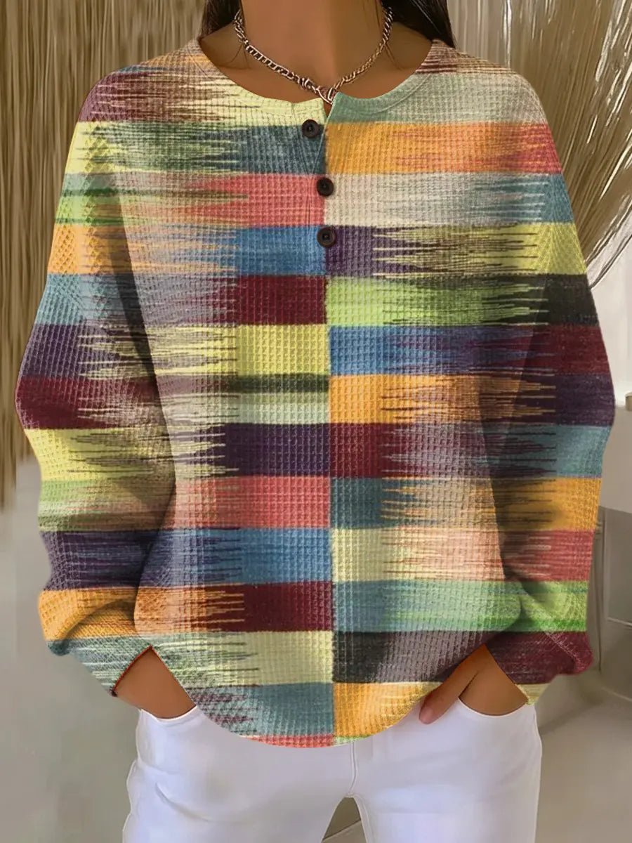 Sigrid | Farverig Patchwork Striktrøje
